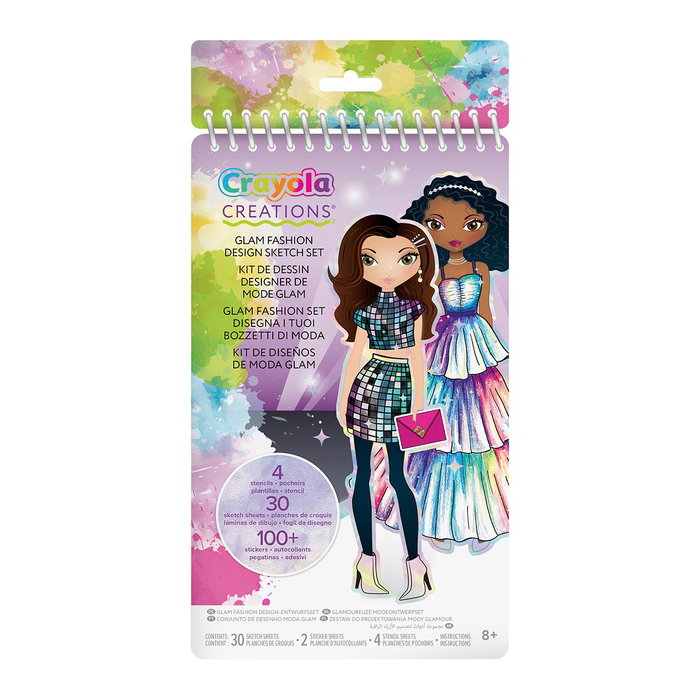Crayola Album Créations Mode Glam Fashion 04 1273 pour devenir styliste avec 30 pages, 100 stickers et modèles d'accessoires en espagnol pour enfants 8 ans et plus