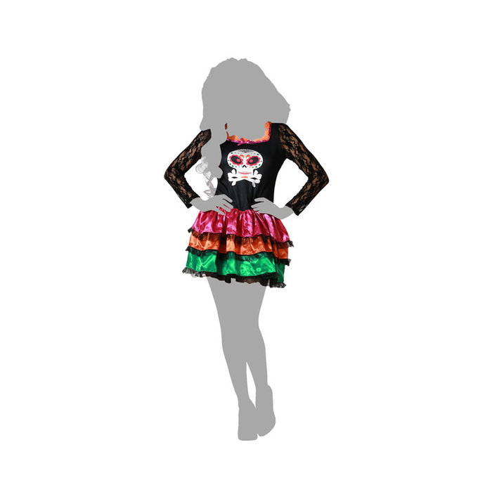 BigBuy Carnival Déguisement Robe Noire avec Imprimé Crâne XXL