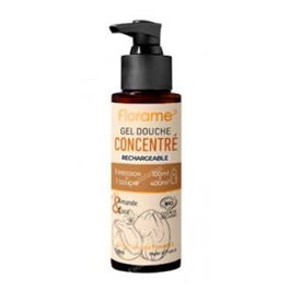 FLORAME Gel Douche Concentré 100% Naturel aux Amandes et Noix de Coco - 100 ml - Équivalent 400 ml - Rechargeable - Cosmos Organic
