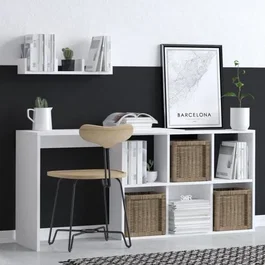 Bureau d'étude JACK Blanc Chêne - Bureau d'ordinateur avec rangement - 145 x 74 x 45 cm