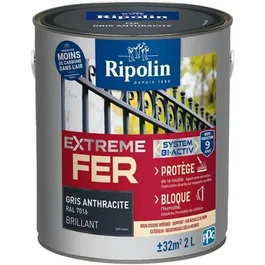 Ripolin Peinture Antirouille pour Fer et Métal - Gris Anthracite Brillant - Sous-couche Intégrée - Protection Contre la Corrosion et l'Humidité - Bidon 2 Litres