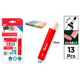 MP Coffret de 12 craies, 6 couleurs assorties avec porte-craie en blister