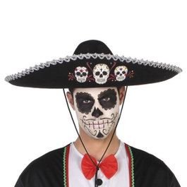 Atosa Sombrero Negro Mariachi avec Crânes pour Déguisement Jour des Morts