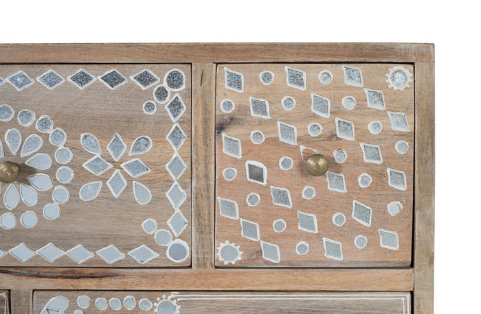 GINER Y COLOMER - Commode 10 tiroirs en bois de manguier naturel avec fronts de tiroirs peints à la main en blanc - Meuble de rangement