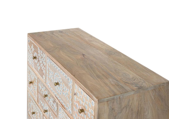 GINER Y COLOMER - Commode 10 tiroirs en bois de manguier naturel avec fronts de tiroirs peints à la main en blanc - Meuble de rangement