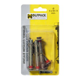 WOLFPACK LINEA PROFESIONAL Blister de 3 chevilles métalliques à vis 8x80/10 mm