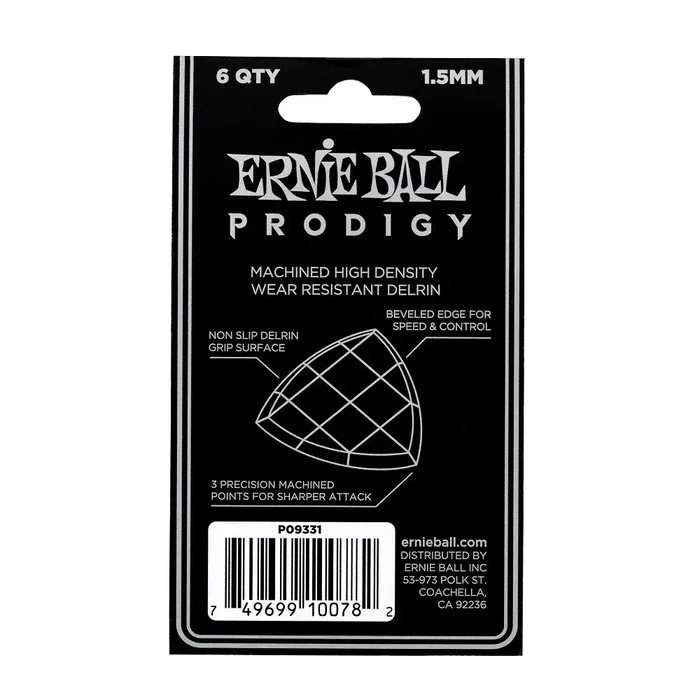 Ernieball Reuleax Médiators Prodigy Delrin Noirs 1,5 mm Lot de 6