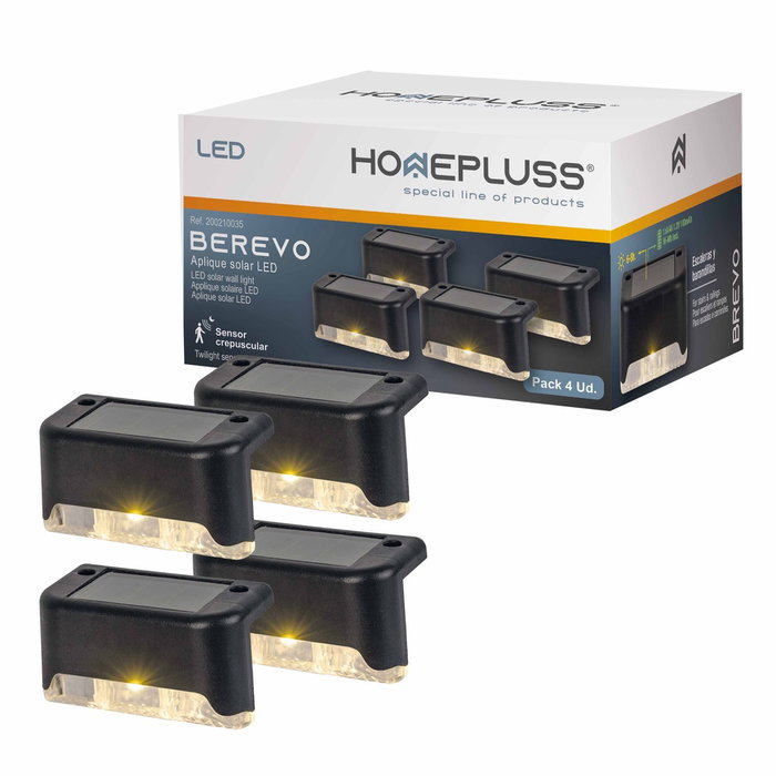 HomePluSS Pack de 4 appliques solaires LED Berevo, lumière chaude, noir HomePluSS Pack de 4 appliques solaires LED Berevo, lumière chaude, noir