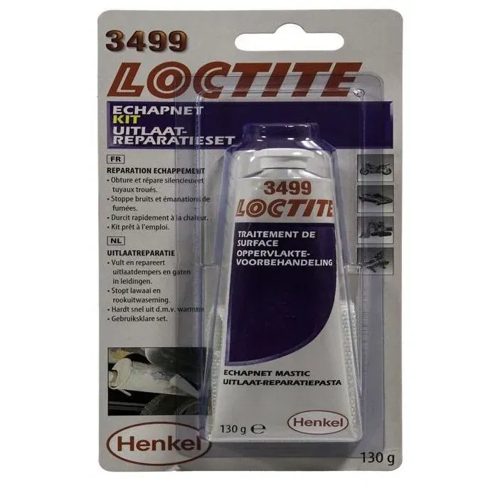 Loctite - Kit de réparation d'échappement et silencieux - 3499 - Mastic résine époxy, bande fibre de verre, fil de fer - 130g pour tuyaux et pots