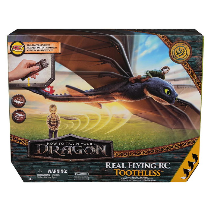 Spin Master Dragon Volant RC Toothless Furia Nocturna de How To Train Your Dragon - Ailes Battantes 76 cm, Portée 75 m, Télécommande, Réglable, Jouet pour Enfants +4 Ans