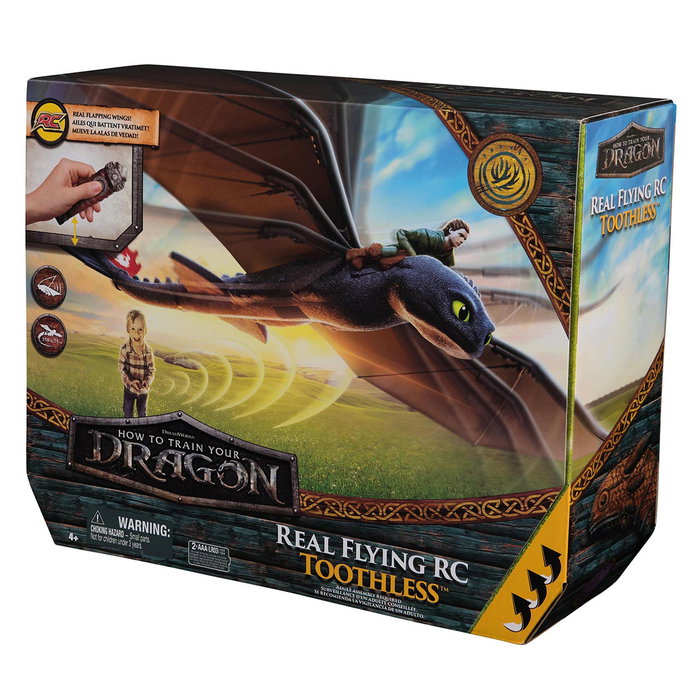 Spin Master Dragon Volant RC Toothless Furia Nocturna de How To Train Your Dragon - Ailes Battantes 76 cm, Portée 75 m, Télécommande, Réglable, Jouet pour Enfants +4 Ans