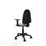 Chaise de bureau Aýna avec mécanisme de contact permanent de base, revêtue de simili cuir blanc. Équipée d'une base en polyamide noir, d'accoudoirs 1D et de roulettes en nylon de 50 mm
