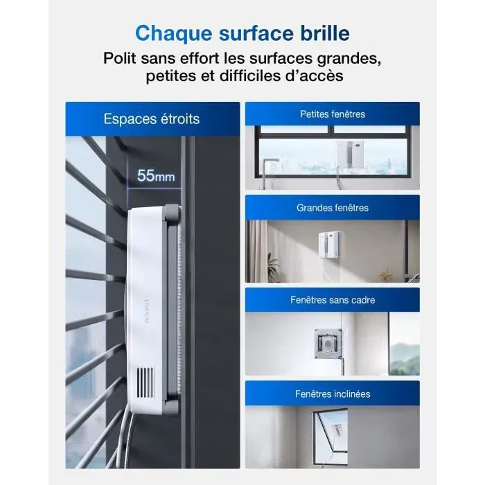 Ecovacs WINBOT Mini Robot lave-vitre compact - Double buses à pulvérisation ultrasonique, aspiration 7500 Pa pour vitres jusqu'à 30 m²