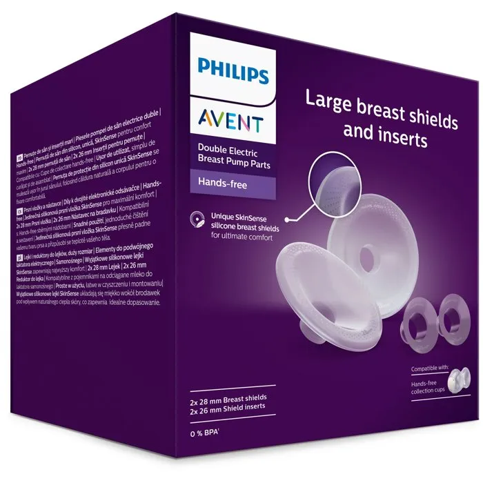 Avent Philips Kit de téterelles et inserts silicone SkinSense, 28 mm et 26 mm, blanc