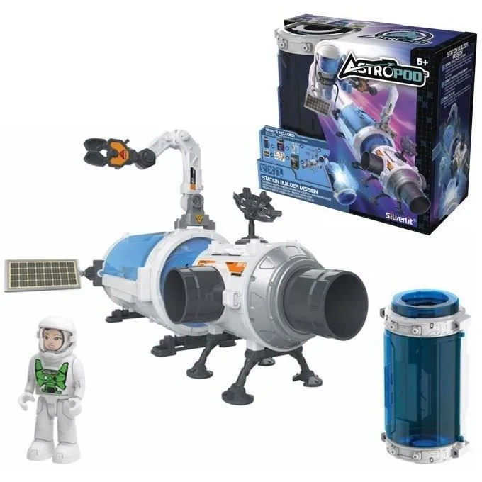 Silverlit ASTROPOD - Station spatiale de construction avec 30+ pièces à assembler, 4 capsules connectables, inclut capsule et figurine, pour enfants dès 6 ans