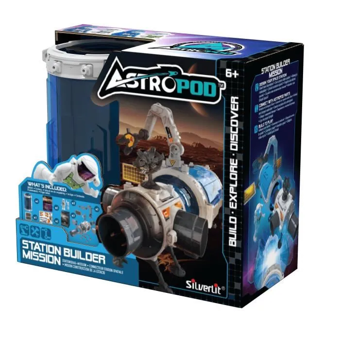 Silverlit ASTROPOD - Station spatiale de construction avec 30+ pièces à assembler, 4 capsules connectables, inclut capsule et figurine, pour enfants dès 6 ans