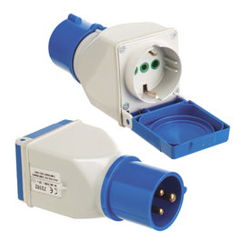 WOLFPACK LINEA PROFESIONAL Adaptateur de prise industrielle Cetac-schuko simple 2p avec couvercle blanc et bleu