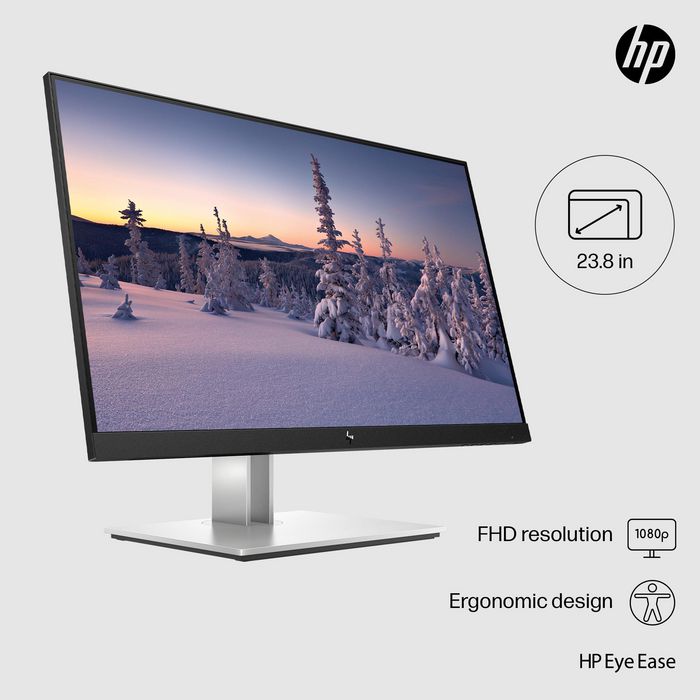 HP Moniteur E24 G4 60.5 cm (23.8") Full HD IPS, 1920x1080, 5ms, 250 cd/m², sans scintillement, HP Eye Ease, réglage quadridirectionnel