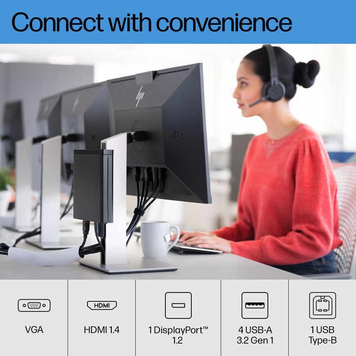 HP Moniteur E24 G4 60.5 cm (23.8") Full HD IPS, 1920x1080, 5ms, 250 cd/m², sans scintillement, HP Eye Ease, réglage quadridirectionnel