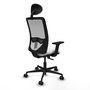 Chaise Zulema Synchro 3 positions tissu Blanc Maille Gris Base en nylon noir Accoudoir 2D Appui-tête Roulettes 65mm nylon