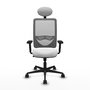 Chaise Zulema Synchro 3 positions tissu Blanc Maille Gris Base en nylon noir Accoudoir 2D Appui-tête Roulettes 65mm nylon
