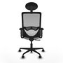 Chaise Zulema Synchro 3 positions tissu Blanc Maille Gris Base en nylon noir Accoudoir 2D Appui-tête Roulettes 65mm nylon