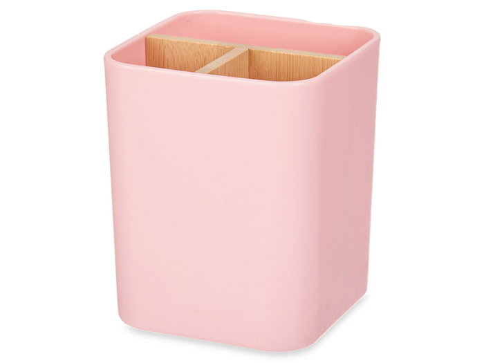 Berilo Organisateur Carré 3 Tiroirs en Bambou et Plastique Rose 9x11x9 cm (Set de 6)