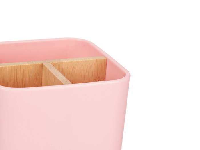 Berilo Organisateur Carré 3 Tiroirs en Bambou et Plastique Rose 9x11x9 cm (Set de 6)