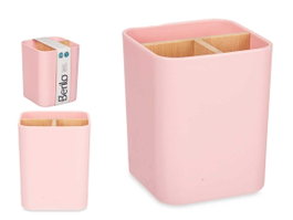 Berilo Organisateur Carré 3 Tiroirs en Bambou et Plastique Rose 9x11x9 cm (Set de 6)