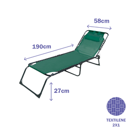 Marbueno 10002 Tumbona Pliable Acier avec Coussin Jardin et Piscine 190x58x27 cm Vert