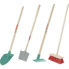 KLEIN - Set de jardinage pour enfants sous licence Bosch 4 pièces, pelle, bêche, râteau et balai d'extérieur en bois et plastique - 2794