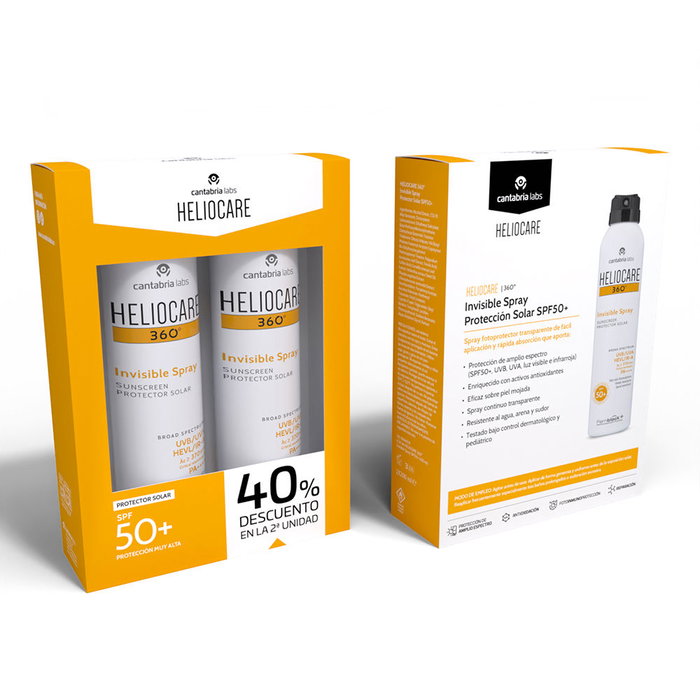 Heliocare Spray solaire transparent 360 degres SPF50+ protection UVA/UVB/visible/infrarouge - Lot de 2 flacons de 200 ml