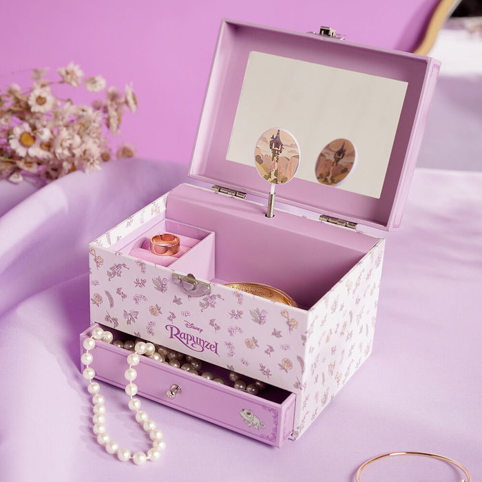 WIDDOP & CO Joyer Musical Rapunzel Princesses Disney - Coffret à Bijoux avec Mélodie et Tiroir à Souvenirs, Motif Floral