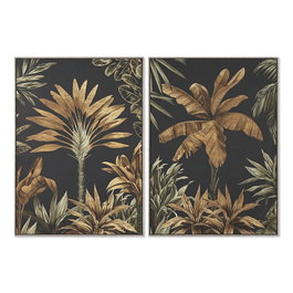 Toile Home ESPRIT Noir Vert Doré Palmiers Tropical 103 x 4,5 x 143 cm (2 Unités)