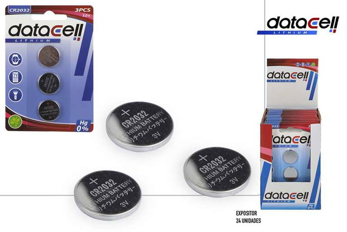 Datacell Pile Bouton CR2032 Lithium - Blister de 3 piles pour montres, jouets et appareils électroniques