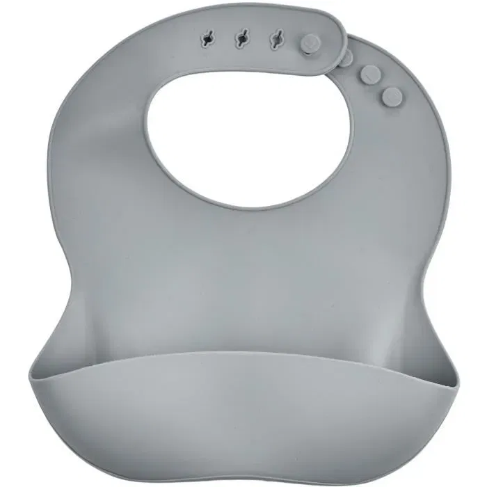 Thermobaby - Lot de 2 bavoirs en silicone avec poche récupératrice - Étanches et réglables sur 4 positions - Vert Cactus et Gris
