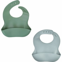 Thermobaby Lot de 2 Bavoirs Silicone Vert Cactus et Gris Charme