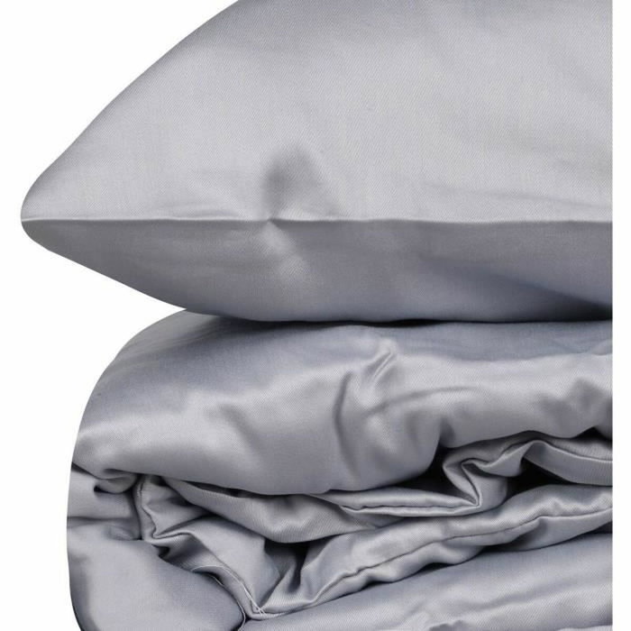 BigBuy Home Parure de couette Satiné Gris 220 x 240 cm BigBuy Home Parure de couette Satiné Gris 220 x 240 cm