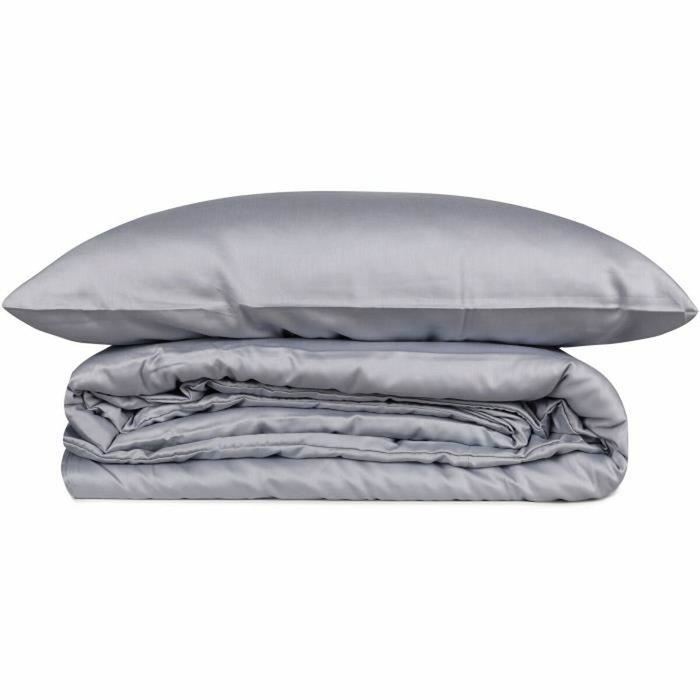 BigBuy Home Parure de couette Satiné Gris 220 x 240 cm BigBuy Home Parure de couette Satiné Gris 220 x 240 cm