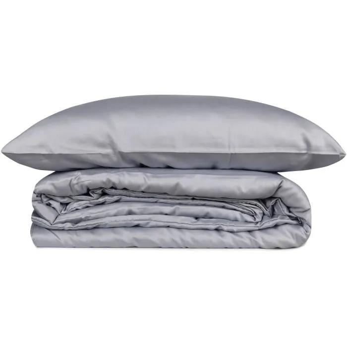 Parure de lit satin 100% coton King, housse de couette 240 x 220 cm + 2 taies d'oreiller 60 x 60 cm, couleur gris, impression réactive pour couleurs durables
