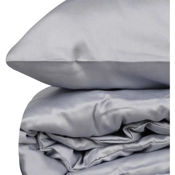 Parure de lit satin 100% coton King, housse de couette 240 x 220 cm + 2 taies d'oreiller 60 x 60 cm, couleur gris, impression réactive pour couleurs durables