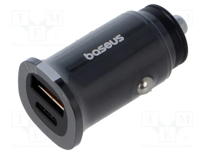 BASEUS Chargeur de voiture avec ports USB-A et USB-C, 30W, Noir BASEUS Chargeur de voiture avec ports USB-A et USB-C, 30W, Noir
