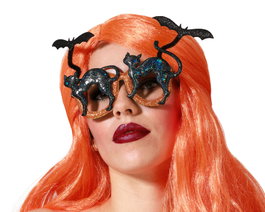 Lunettes Halloween avec design de chats et chauves-souris noirs