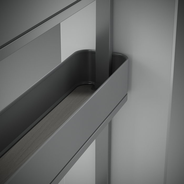 Emuca Porte-bouteilles latéral extractible Harmony avec fermeture amortie, Module largeur 150mm hauteur 700mm, Acier et Bois, Gris anthracite