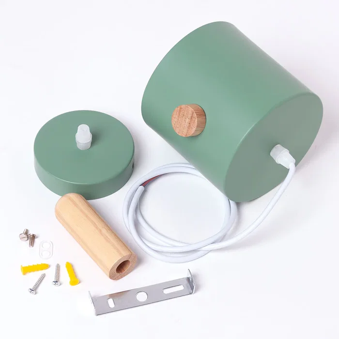 Luminaire suspension 'Scarlet' SKD-P1014-T en métal et bois, design moderne, hauteur de câble réglable