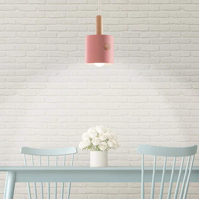 Luminaire suspension 'Scarlet' SKD-P1014-T en métal et bois, design moderne, hauteur de câble réglable