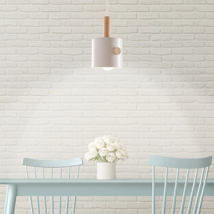 Luminaire suspension 'Scarlet' SKD-P1014-T en métal et bois, design moderne, hauteur de câble réglable