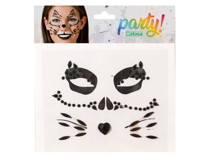 Atosa Bijoux Faciaux Adhésifs de Chat Noir avec Détails Brillants