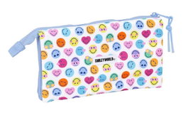 Safta - Porte-tout triple recyclé Smiley World "Joyful", dimensions 22x12x3 cm, à partir de 3 ans