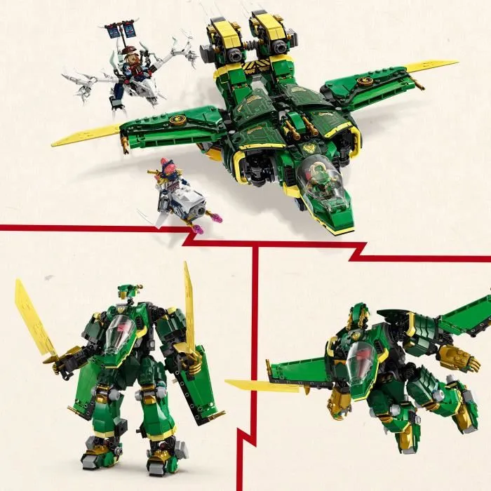 Lego - Set de Construction NINJAGO 71845 L'Avion-Robot De Lloyd, Avec Robot Transformable en Jet et Dragon, 5 Minifigurines, Jeu Créatif pour Enfants Dès 9 Ans